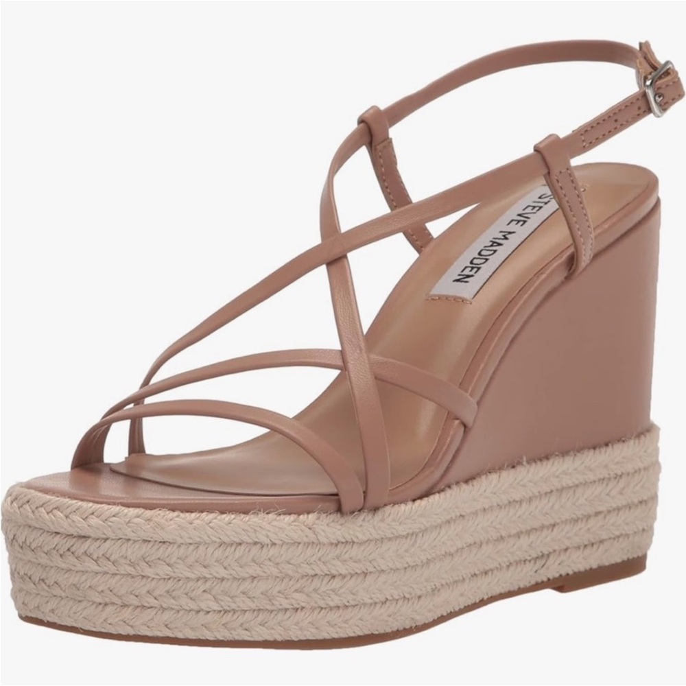NEW Steve Madden “Whitlee” Tan Espadrille Platform Wedge Sandals women’s 9.5 NWT